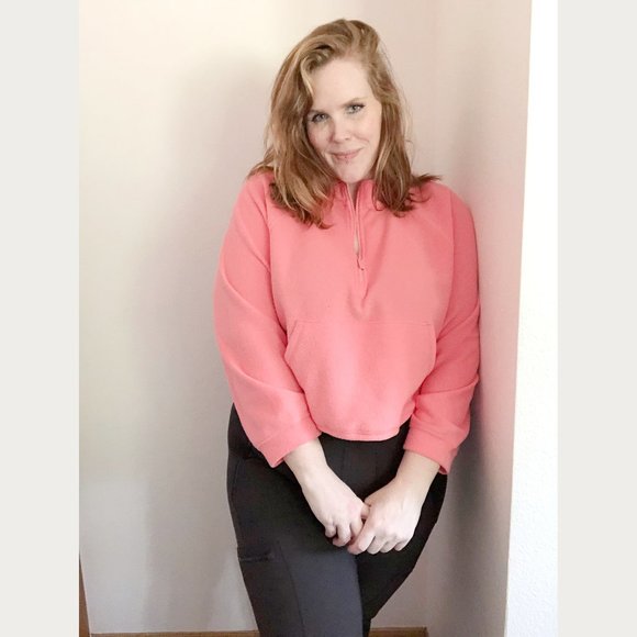 Old Navy Tops - Old Navy Half Zip Oversized Textured Sweatshirt Coral Tropics Terry Pullover